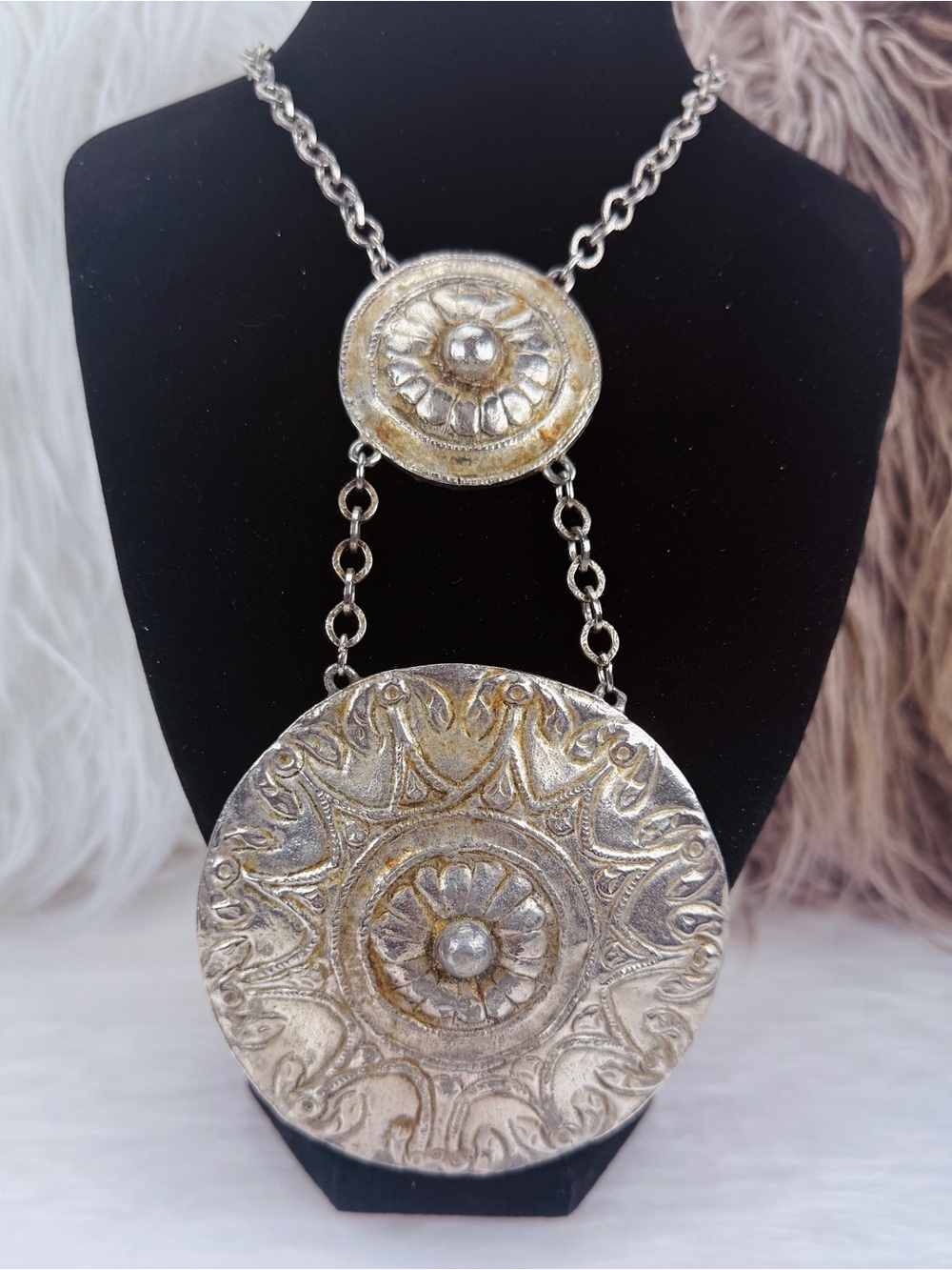 Vintage Accessocraft NYC Signed Oversized Double Medallion Statement Necklace